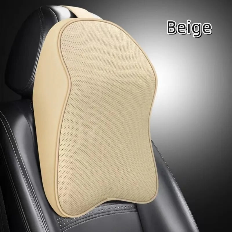 3D Nappa Leather Memory Foam Car Neck Pillow – Pain Relief & Travel Neck Support