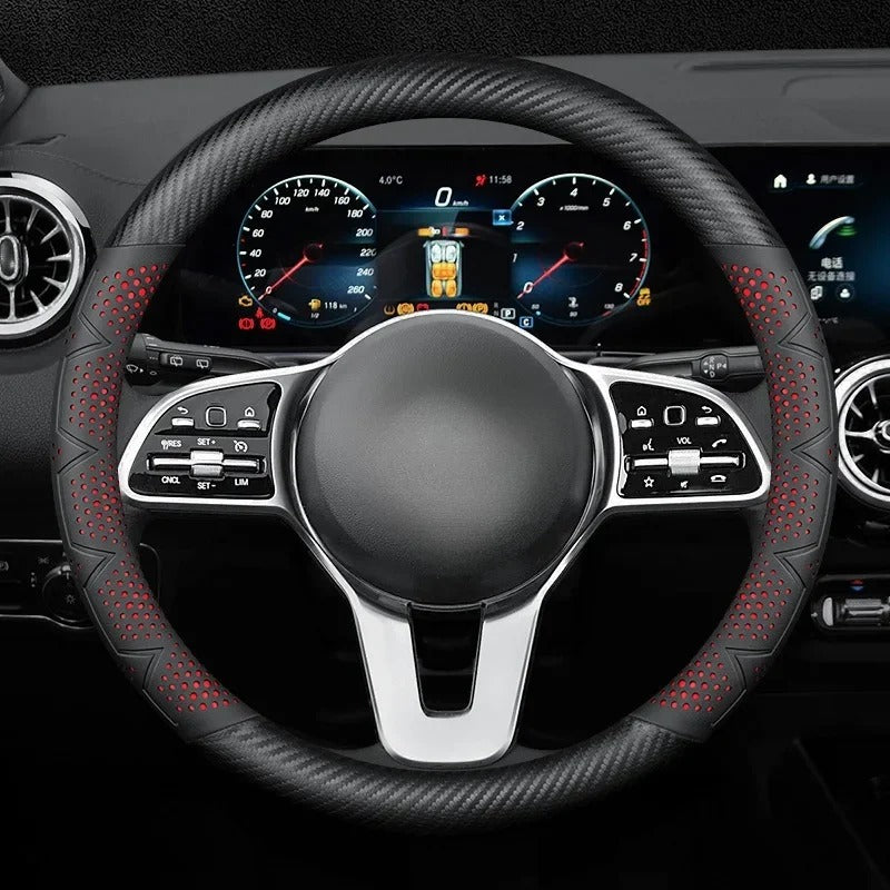 Universal Leather Steering Wheel Cover – Breathable, Non-Slip, Stylish Car Accessory