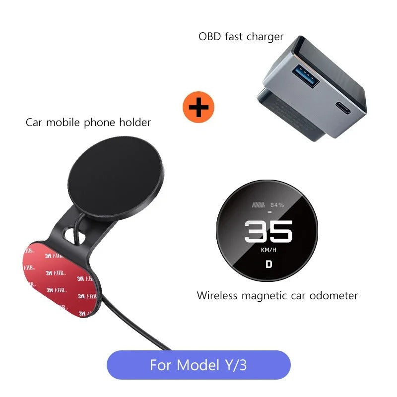 Ultra-Thin Dashboard Display with Wireless Magnetic Charging – Tesla Model Y & Model 3