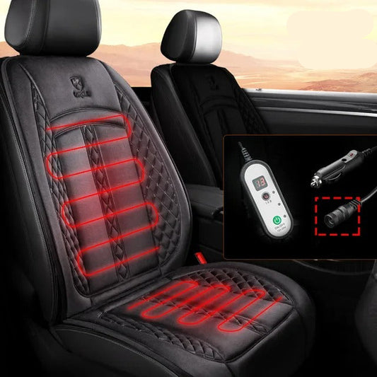 12V/24V Flannel Heated Car Seat Cover - Extra Long, Winter Electric Heating Cushion for Universal Fit - Delicate Leather