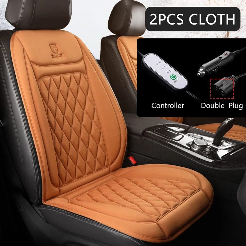 Universal 12V Heated Car Seat Cushion – Flannel/Cloth Winter Warmer with Adjustable Modes