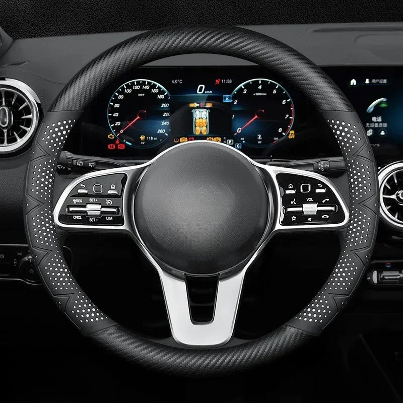 Universal Leather Steering Wheel Cover – Breathable, Non-Slip, Stylish Car Accessory