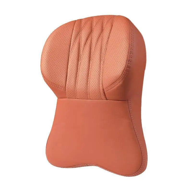 3D Memory Foam Car Neck Pillow – Embroidered Leather Lumbar Support for Back Pain Relief