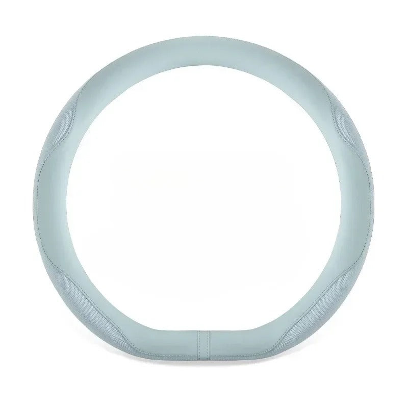 Leather Steering Wheel Cover with Breathable Ice Silk Mesh – Universal Fit for 14.5"-15" Steering Wheels