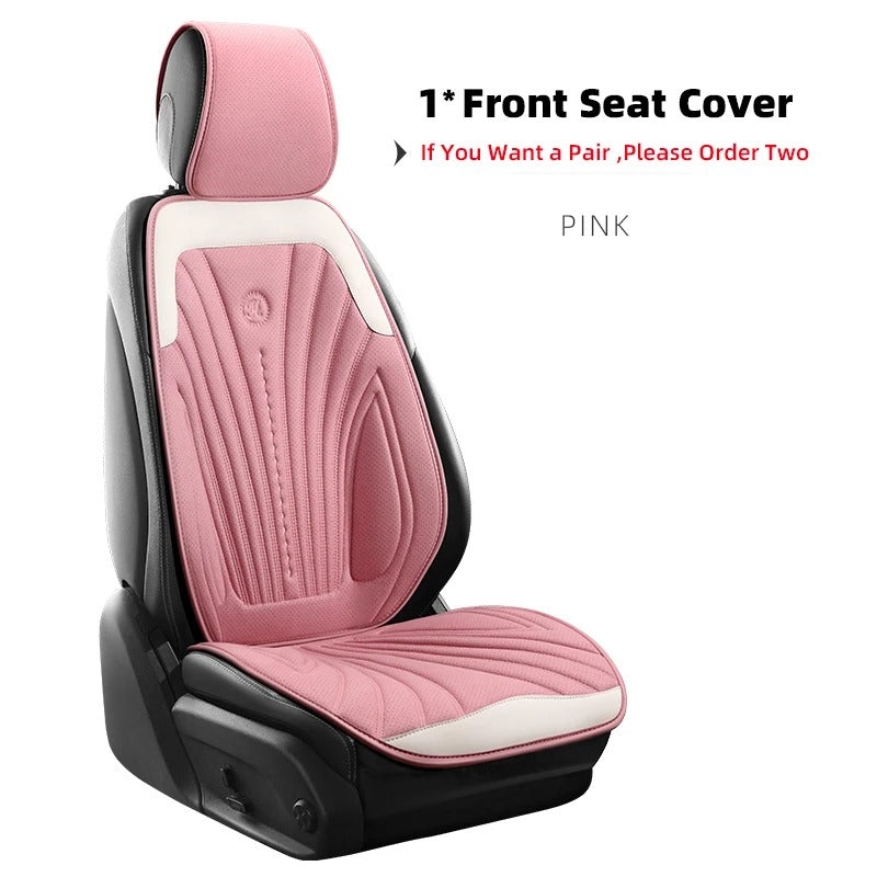 Universal Pink and White Car Seat Cover - Breathable Leather Protector Mat with Anti-Slip Design