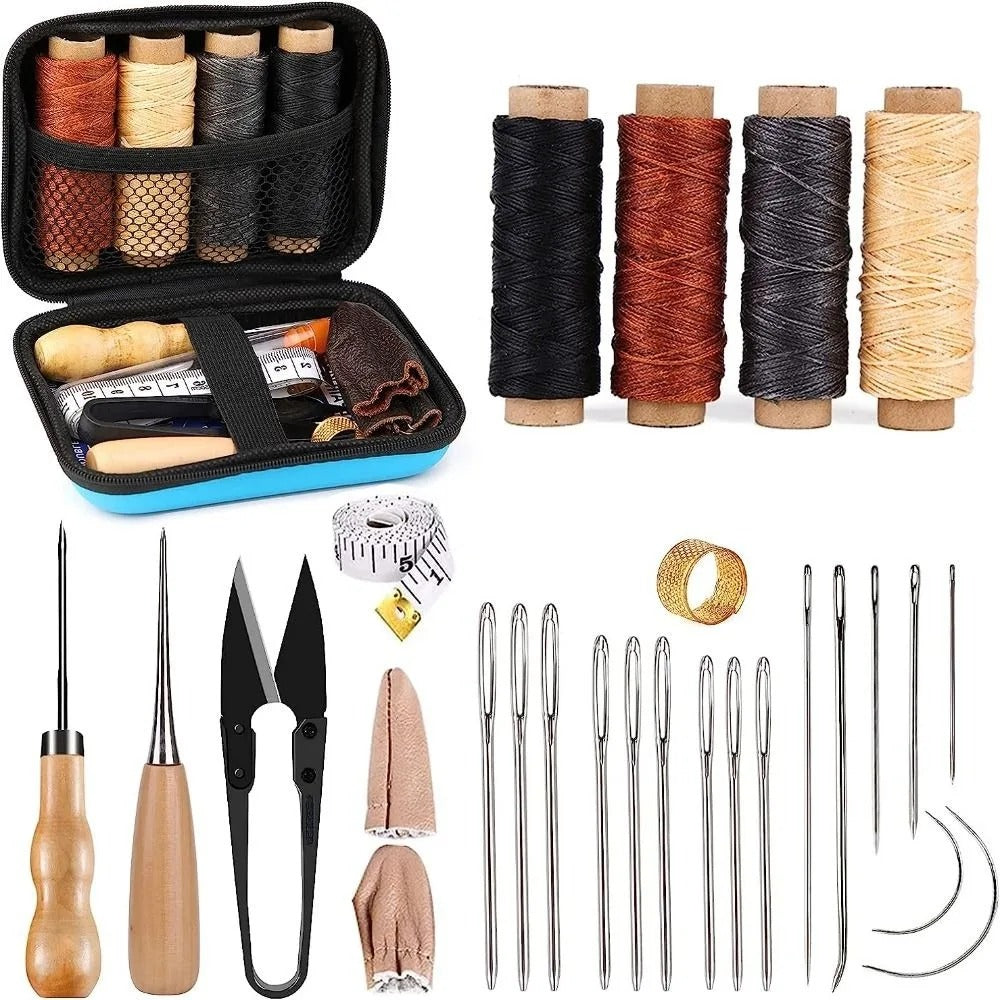 Waxed Thread Leather Repair Kit with Hand Sewing Needles and Storage Bag - Perfect for Leatherworking and DIY Repairs