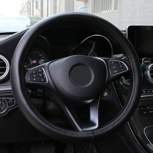 Leather Car Steering Wheel Cover - Wavy Line Design with Silica Gel Liner - Delicate Leather