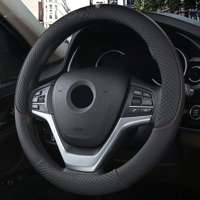 Universal 37-38cm Faux Leather Car Steering Wheel Cover - Breathable Interior Auto Accessory
