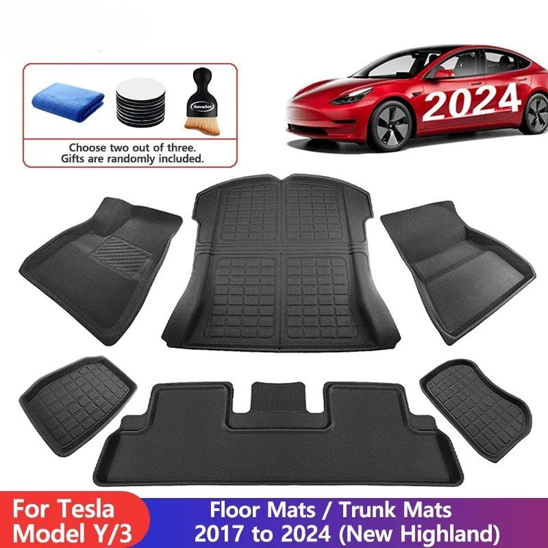 Tesla Model Y/3 Floor Mat & Trunk Luggage Mat (2017-2024) - All-Weather Protection for Left & Right Hand Drive (LHD/RHD)