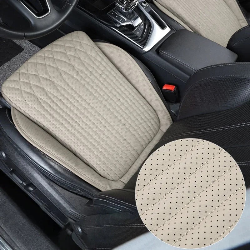 Luxury Leather Car Seat Cushion – Breathable, Non-Slip Support Pad for Universal Fit