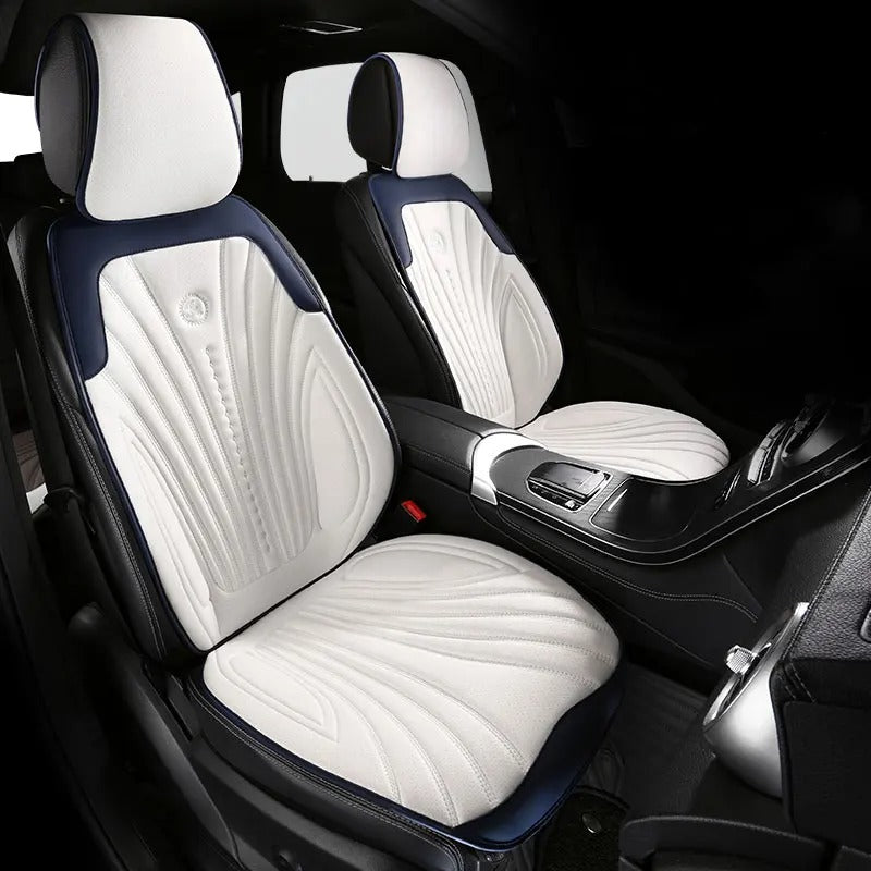 Universal Pink and White Car Seat Cover - Breathable Leather Protector Mat with Anti-Slip Design