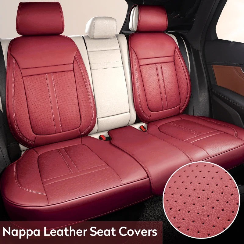 Full Set Nappa Leather Car Seat Covers – Waterproof, Universal Fit with Surround Bottom Design | Luxury Seat Protector for Cars, SUVs, Pickups
