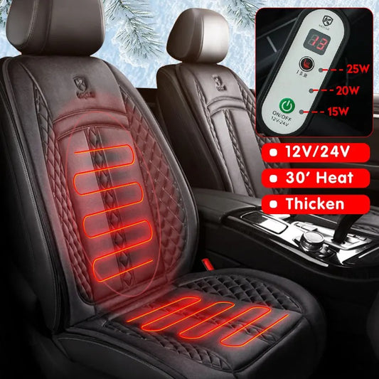 12V/24V Flannel Heated Car Seat Cover - Extra Long, Winter Electric Heating Cushion for Universal Fit - Delicate Leather