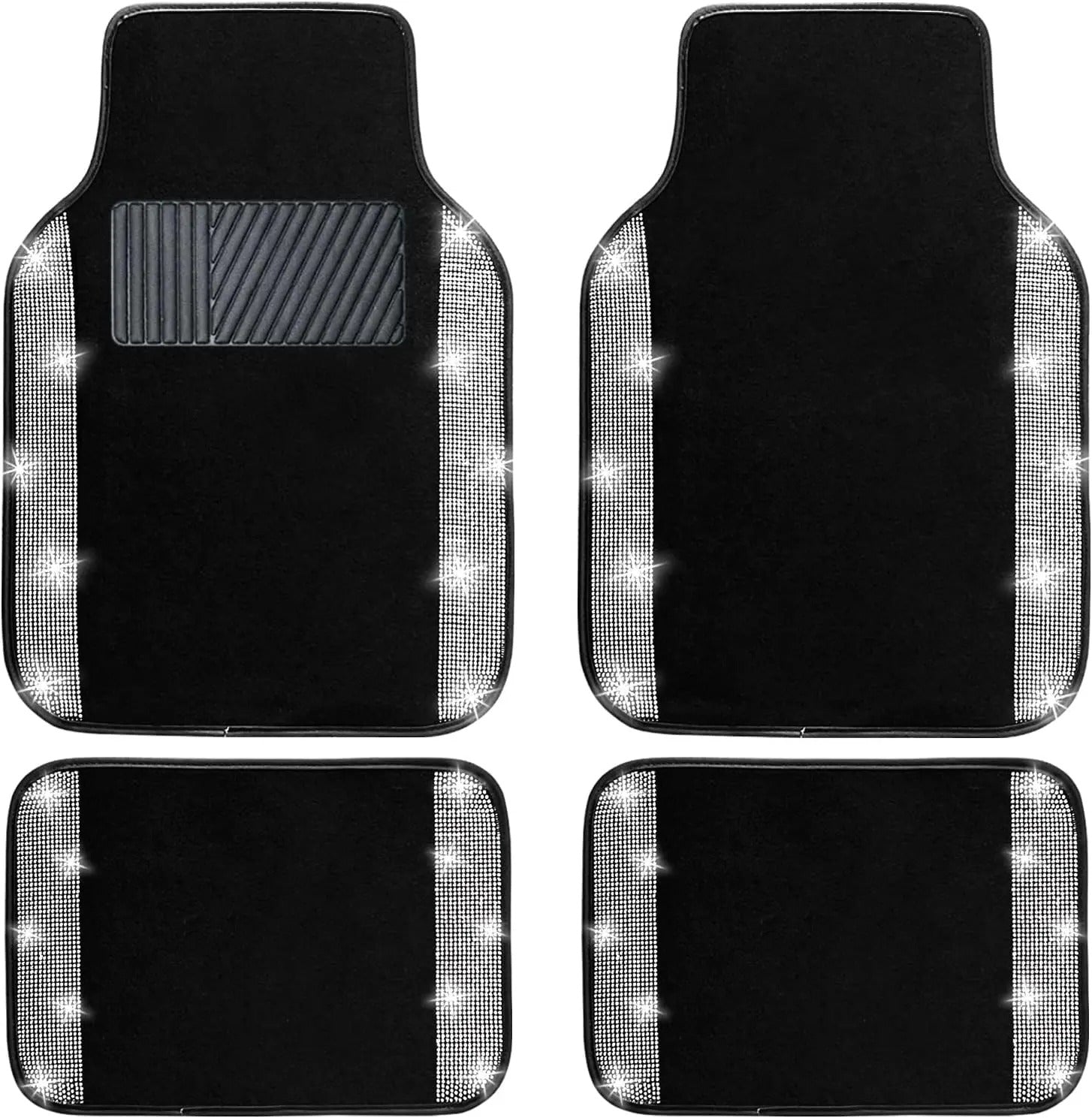 4Pcs Bling Car Floor Mats Set – Universal Fit Sparkle Diamond Glitter Carpets for Women | Anti-Slip Car Interior Mat for Cars & SUVs
