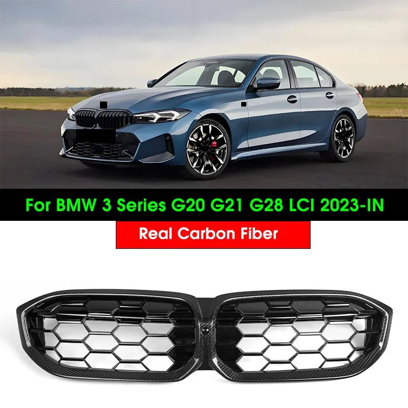 Real Carbon Fiber Front Kidney Grille for BMW 3 Series G20/G21/G28 LCI (2023-In)