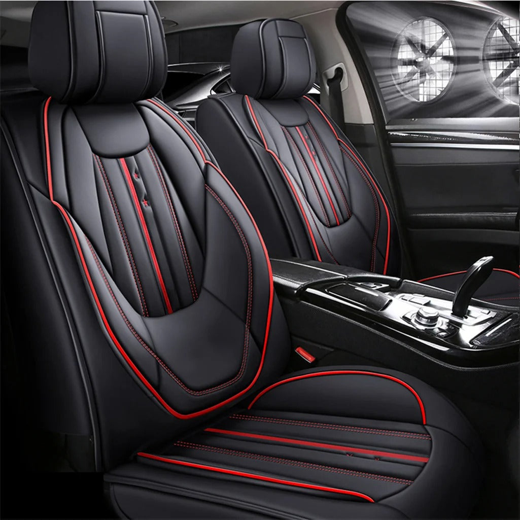 Black PU Leather Car Seat Covers – Waterproof, Non-Slip, Comfortable Front 2 Seat Cushion for Cars 01