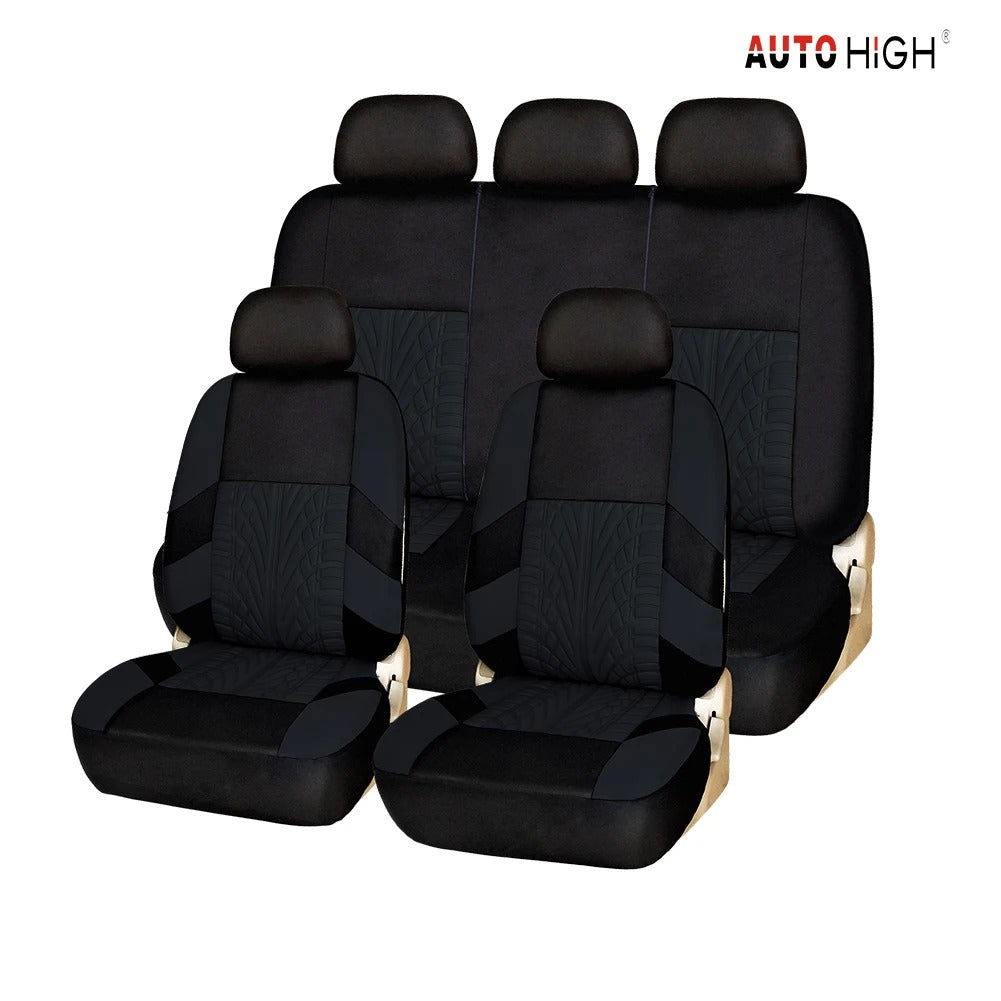 Embroidery Car Seat Covers Set – Universal Fit for Most Cars, Trucks, SUVs, and Vans, Front & Rear Protector, Black Polyester