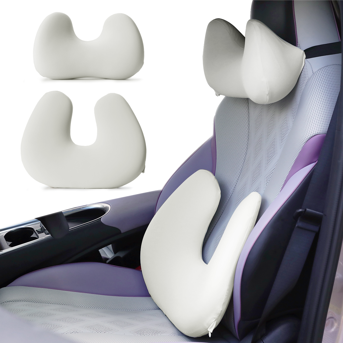 Ergonomic Memory Foam Lumbar Support & Neck Pillow Kit – Car & Office Use