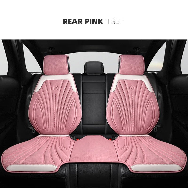 Universal Pink and White Car Seat Cover - Breathable Leather Protector Mat with Anti-Slip Design