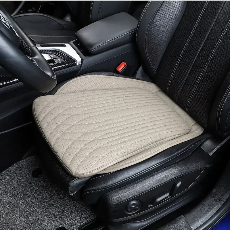 Luxury Leather Car Seat Cushion – Breathable, Non-Slip Support Pad for Universal Fit