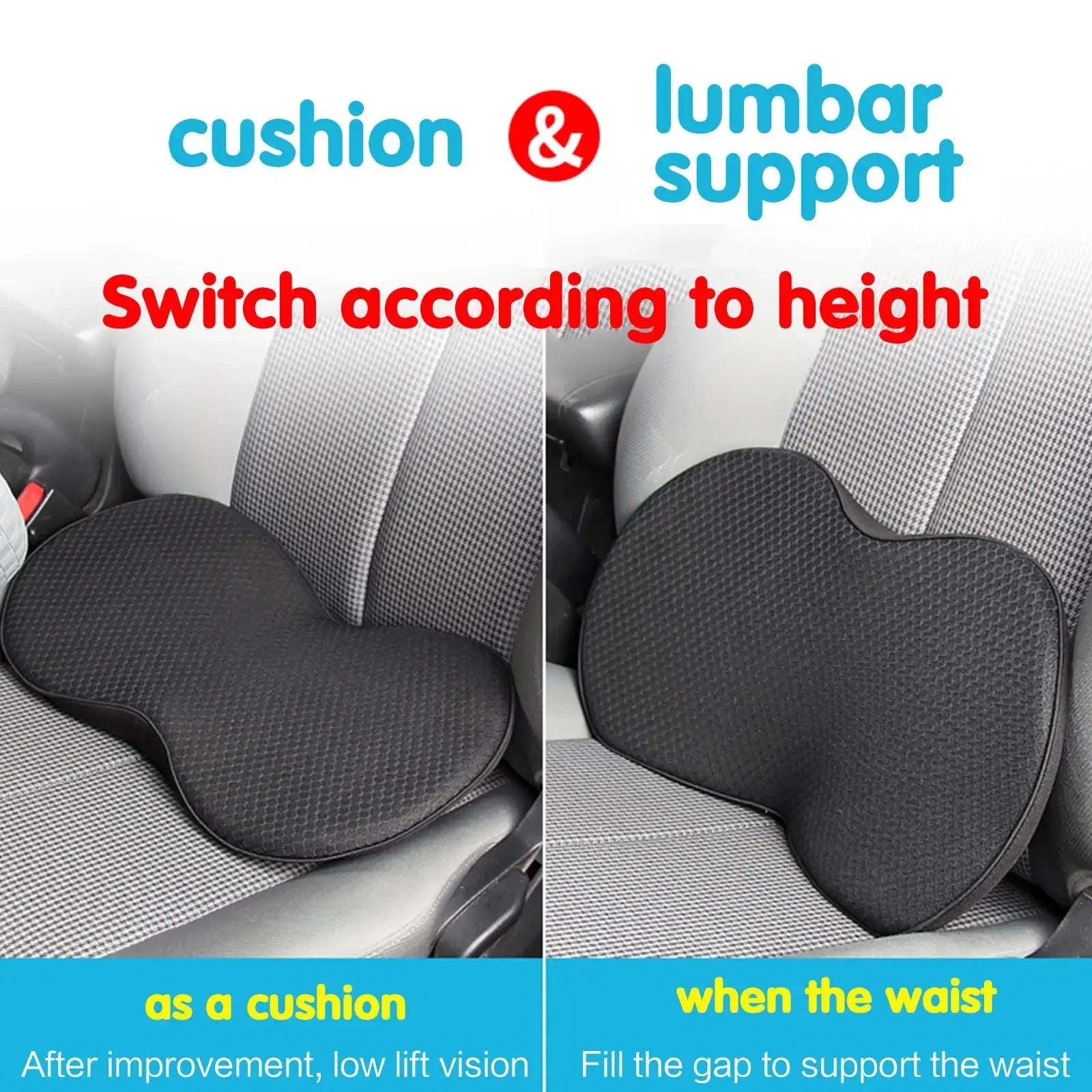 2-in-1 Multifunctional Car Seat Cushion – Universal Memory Foam Lumbar Pillow and Seat Support