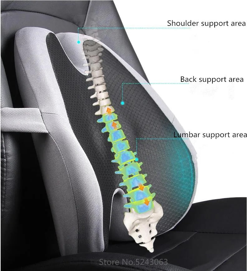 Memory Foam Car Seat Cushion & Back Support Pillow – Relieve Spine Pain and Pressure