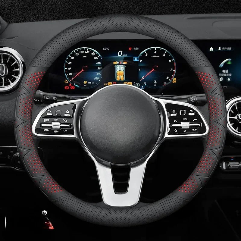 Universal Leather Steering Wheel Cover – Breathable, Non-Slip, Stylish Car Accessory