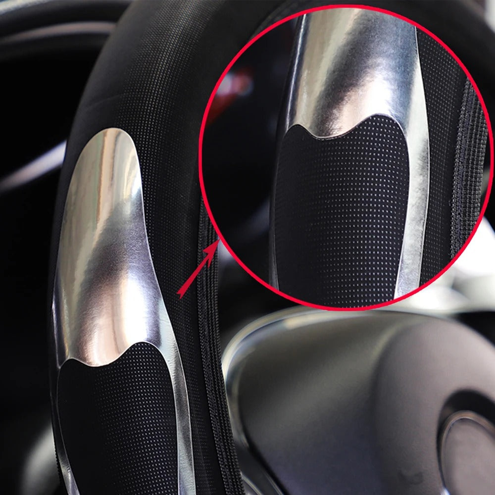 Premium Shiny PU Leather Steering Wheel Cover – Fits 14.5–15 Inch Wheels | No Inner Ring | Stylish & Durable Car Accessory