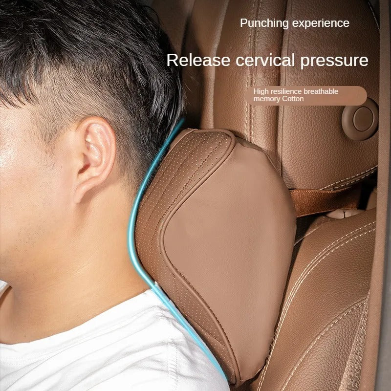 Leather Car Headrest & Lumbar Pillow Set – Memory Foam Neck and Waist Support