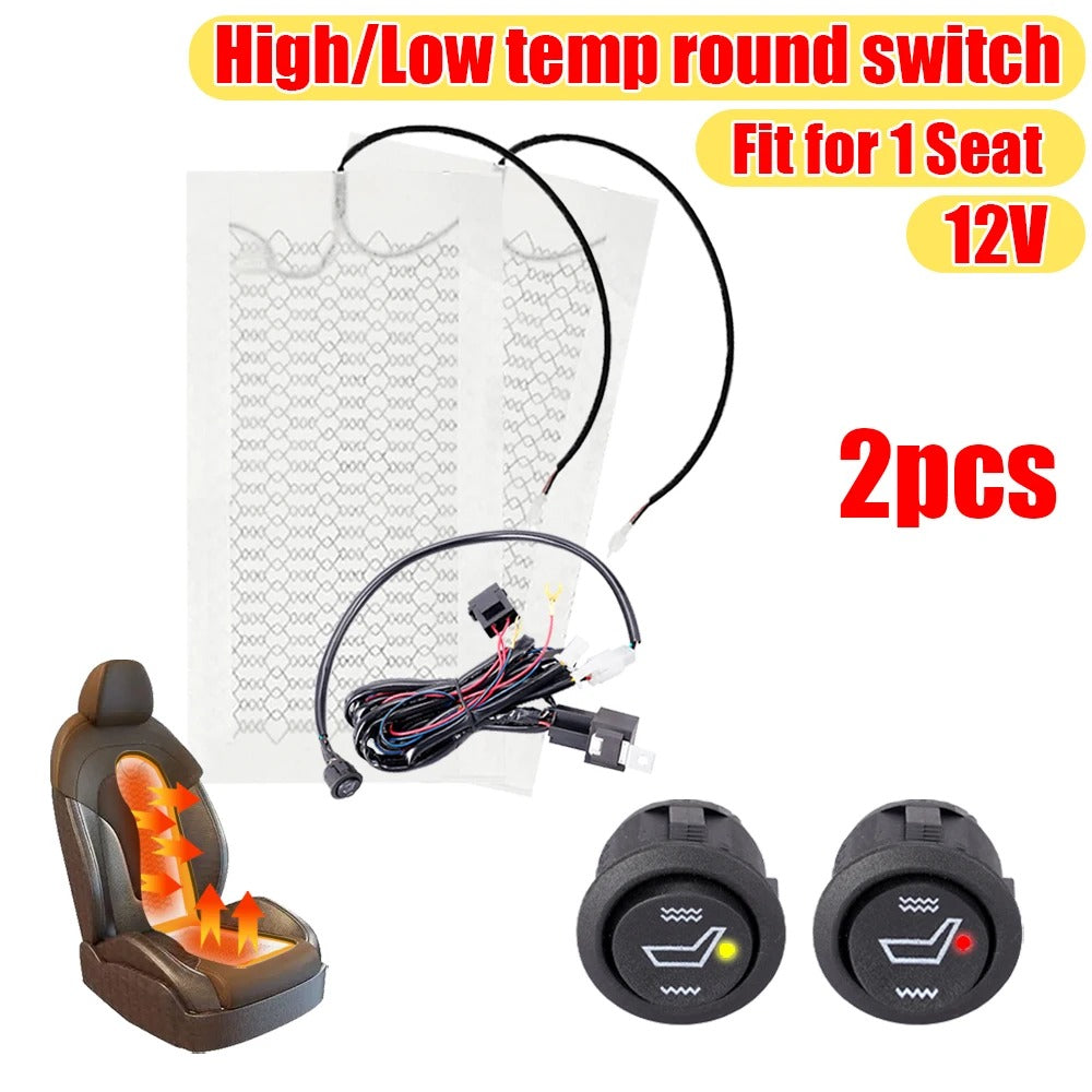 12V Auto Seat Heater Pads - Carbon Fiber Heating Pads with Round Switch for Winter Warmth (2Pcs/4Pcs Set)