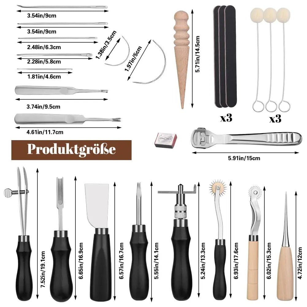 37-Piece Leather Craft Tools Kit – Edge Skiver, Sewing, and Cutting Tools for Beginners