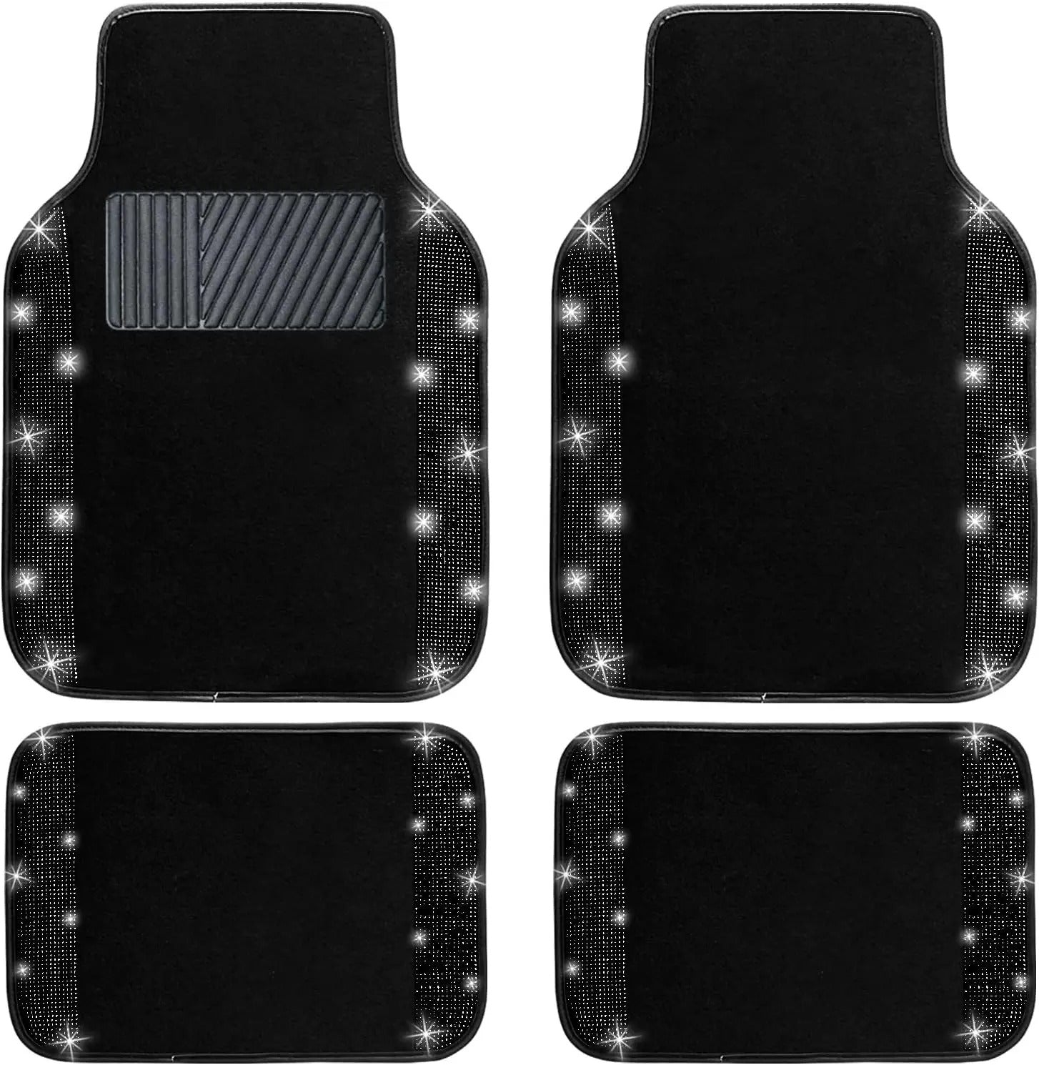 4Pcs Bling Car Floor Mats Set – Universal Fit Sparkle Diamond Glitter Carpets for Women | Anti-Slip Car Interior Mat for Cars & SUVs