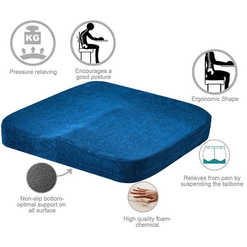 Ergonomic Memory Foam Office and Car Cushion – Anti-Hemorrhoid Chair Pillow for Comfortable Sitting