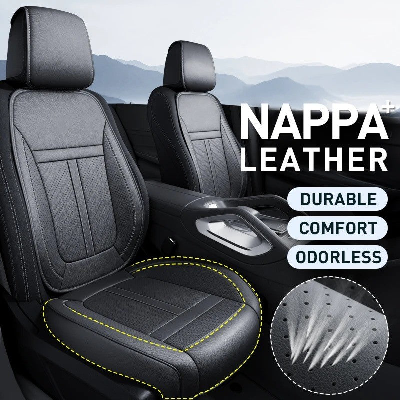 Full Set Nappa Leather Car Seat Covers – Waterproof, Universal Fit with Surround Bottom Design | Luxury Seat Protector for Cars, SUVs, Pickups