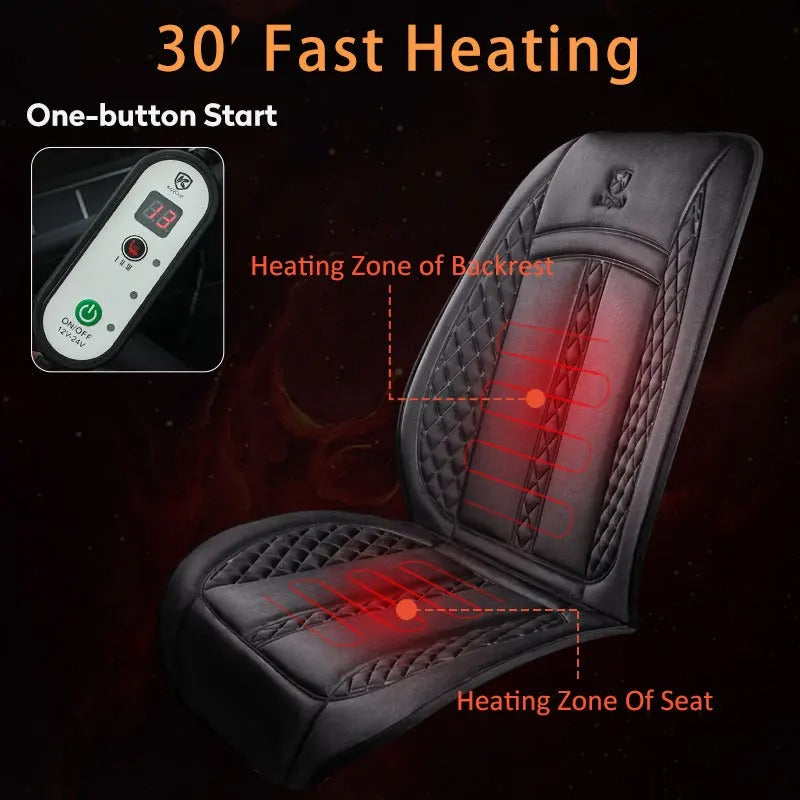 12V/24V Flannel Heated Car Seat Cover - Extra Long, Winter Electric Heating Cushion for Universal Fit