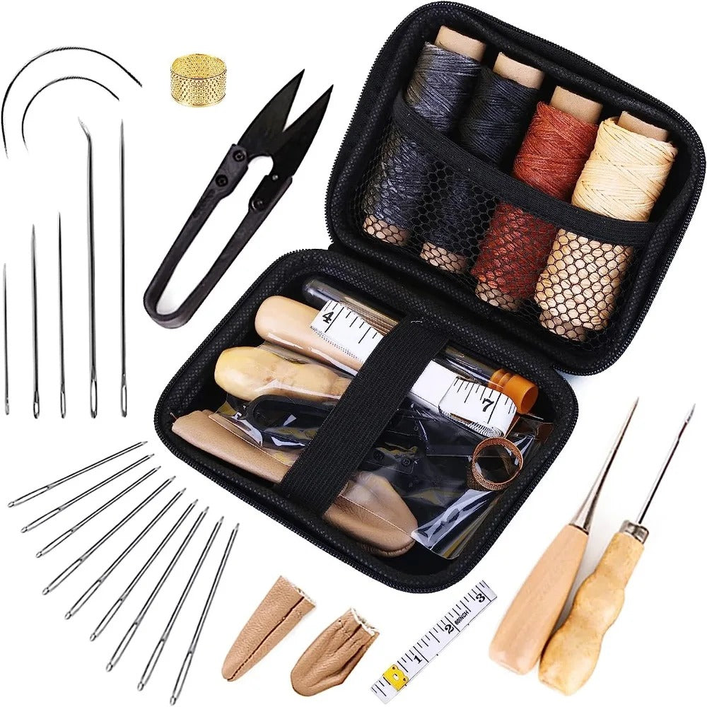 Waxed Thread Leather Repair Kit with Hand Sewing Needles and Storage Bag - Perfect for Leatherworking and DIY Repairs