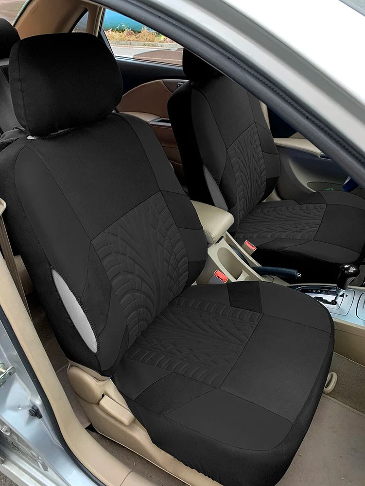 Embroidery Car Seat Covers Set – Universal Fit for Most Cars, Trucks, SUVs, and Vans, Front & Rear Protector, Black Polyester