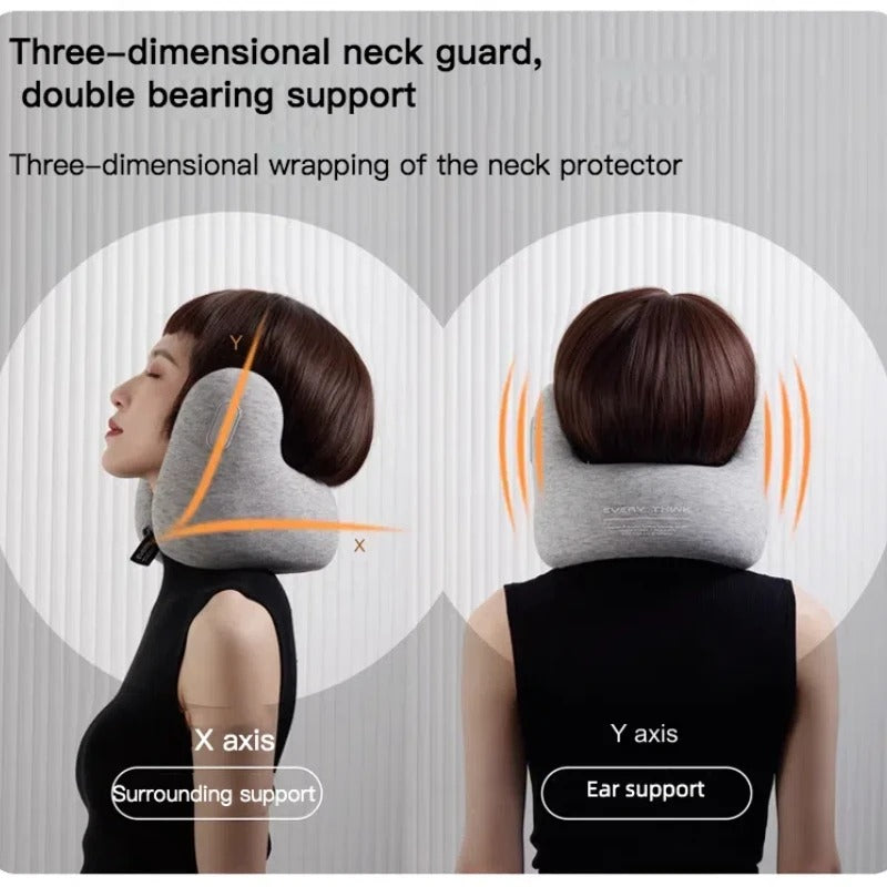 Patented Memory Foam Travel Pillow with Noise-Canceling Earmuffs – 360° Neck Support for Planes, Cars, Office