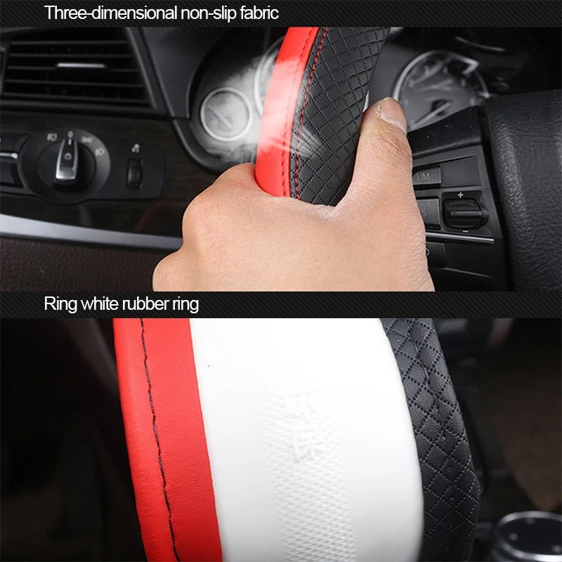Universal 37-38cm Faux Leather Car Steering Wheel Cover - Breathable Interior Auto Accessory