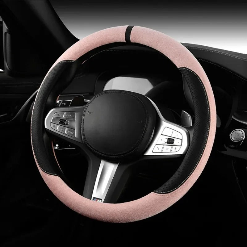 Trendy Four-Season Suede Steering Wheel Cover – Universal Non-Slip Handle Cover for Stylish Car Interior Decoration