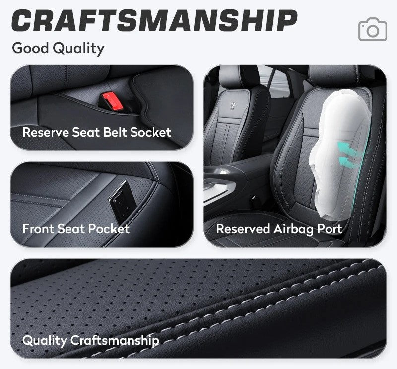 Full Set Nappa Leather Car Seat Covers – Waterproof, Universal Fit with Surround Bottom Design | Luxury Seat Protector for Cars, SUVs, Pickups