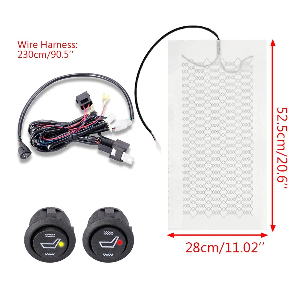 12V Auto Seat Heater Pads - Carbon Fiber Heating Pads with Round Switch for Winter Warmth (2Pcs/4Pcs Set)