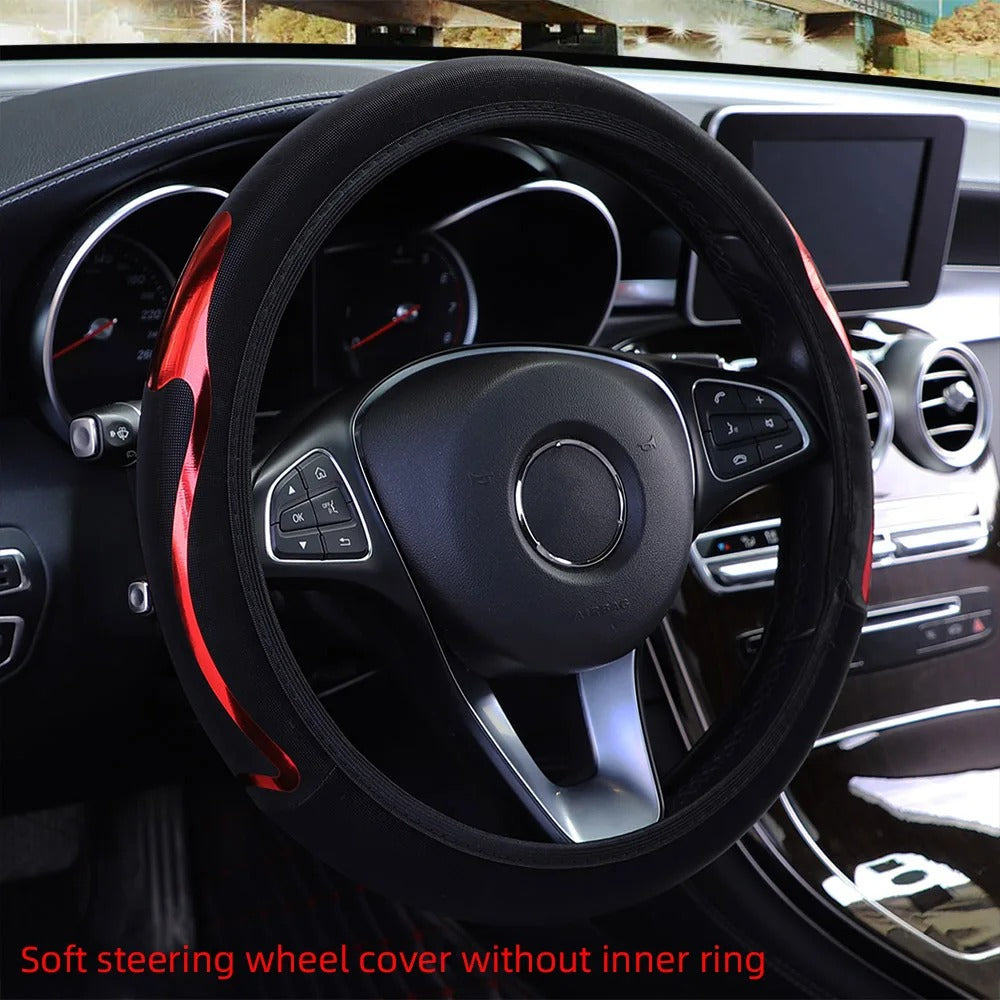 Premium Shiny PU Leather Steering Wheel Cover – Fits 14.5–15 Inch Wheels | No Inner Ring | Stylish & Durable Car Accessory