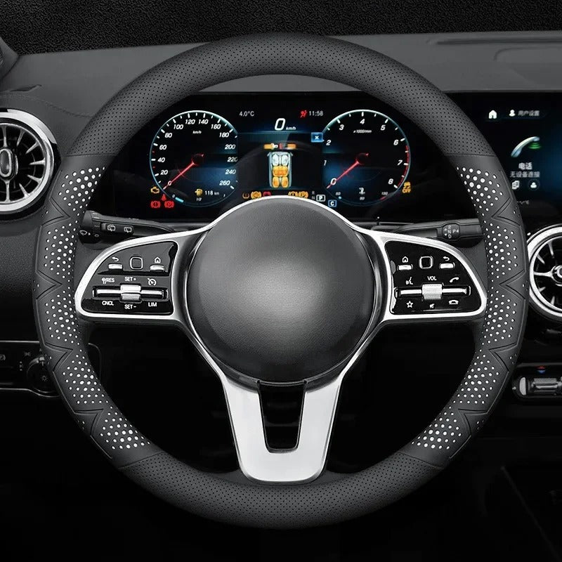 Universal Leather Steering Wheel Cover – Breathable, Non-Slip, Stylish Car Accessory