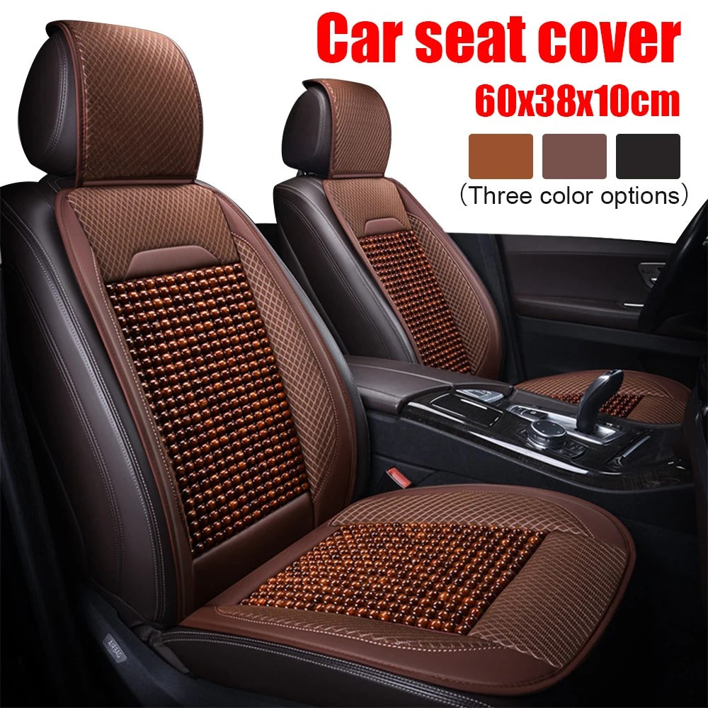 PU Leather Universal Car Seat Cover with Bamboo Beads – Breathable Cooling Front Seat Cushion Protector, Waterproof & Comfortable, for All Seasons