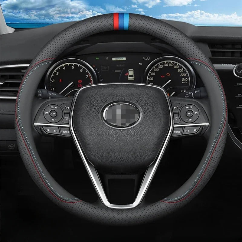 Nappa Leather Steering Wheel Cover - Universal Non-Slip, All-Season Steering Wheel Protector