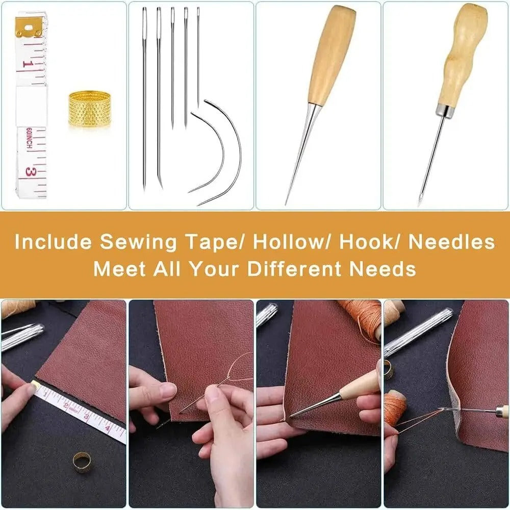 Leather Sewing Kit with Needles, Waxed Thread, and Sewing Tools - DIY Leather Craft Kit for Hand Stitching and Repairs
