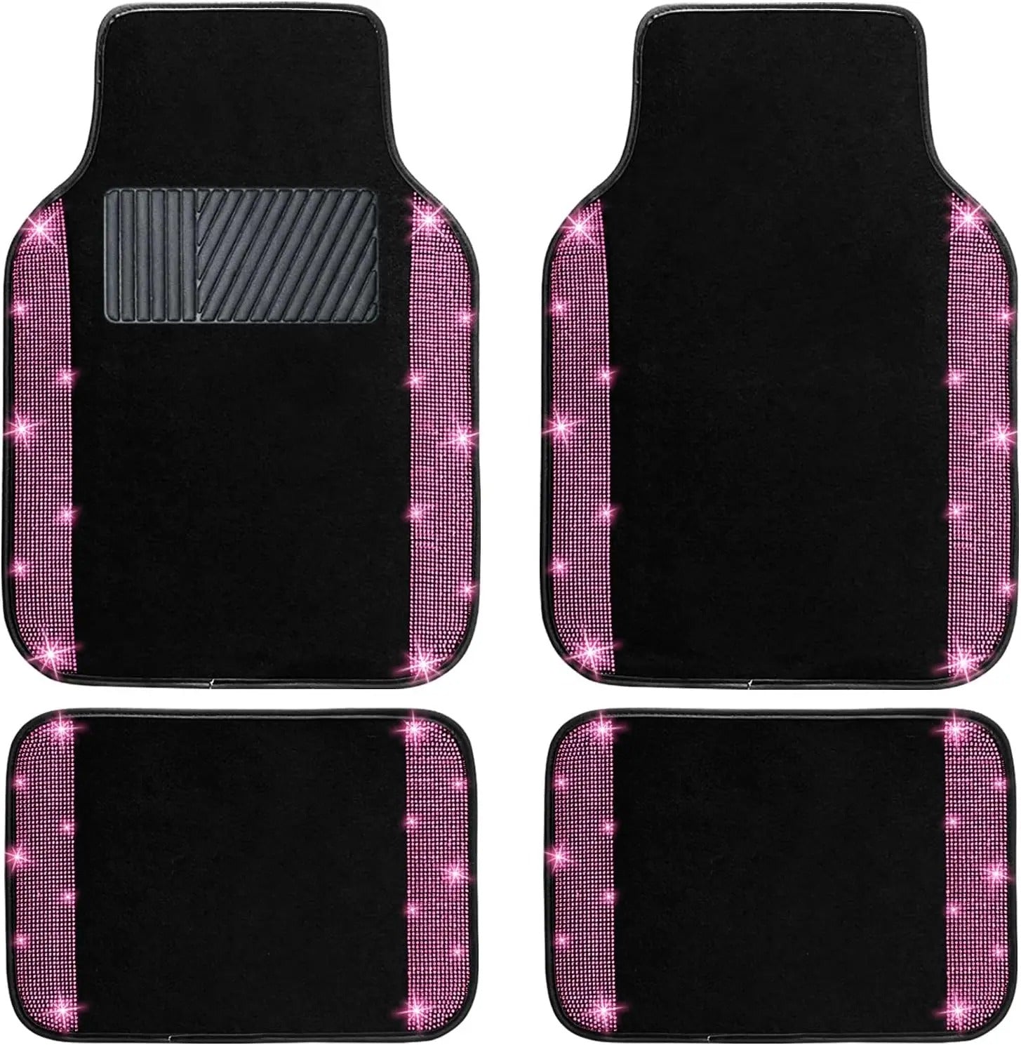 4Pcs Bling Car Floor Mats Set – Universal Fit Sparkle Diamond Glitter Carpets for Women | Anti-Slip Car Interior Mat for Cars & SUVs