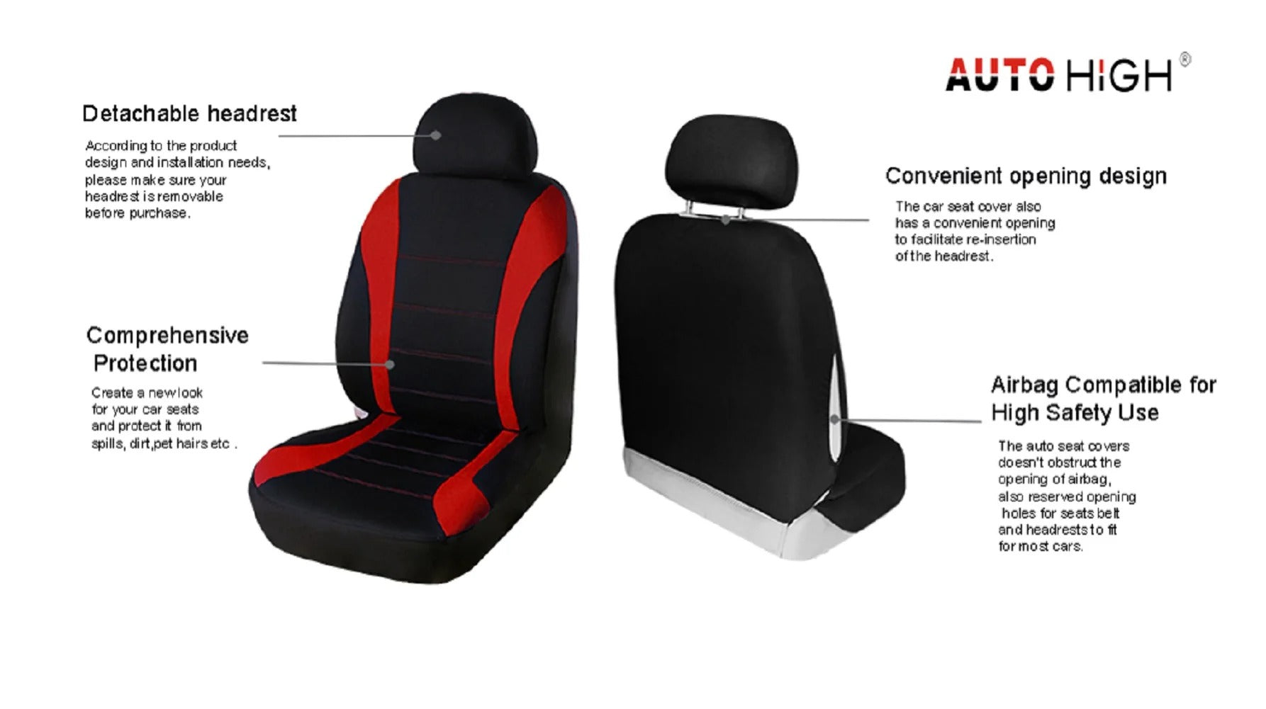 AUTO HIGH Universal Red Car Seat Covers Full Set - Front & Rear Protection for Cars, Trucks, SUVs, Vans