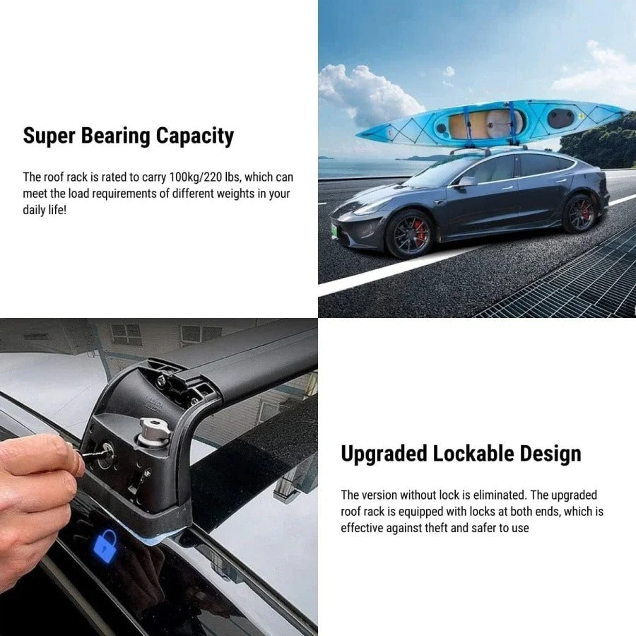 Lockable Roof Rack for Tesla Model Y (2022-2024) - Antitheft Cross Bars for Luggage Carrier